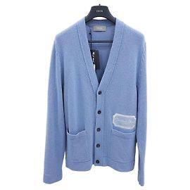 Dior Couture Cardigan aus blauem Kaschmir mit Logo Blau