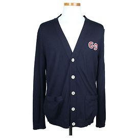 Gucci Strickjacke mit besticktem GG-Logo Navy Blau