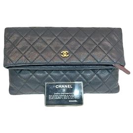 Chanel Soft Caviar Folding Flap Open Double Zipper Clutch Bag Black
