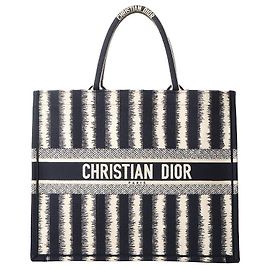 Dior Borsa Book Tote a righe Grande Blu