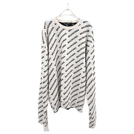 Balenciaga Rundgestrickter Wollpullover mit Multi-Logo Silber