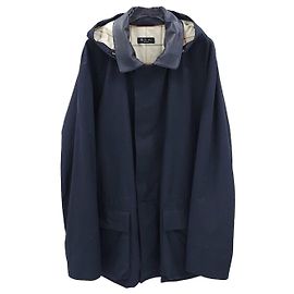 Loro Piana Giacca con cappuccio in pelle blu navy Nero
