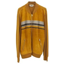 Hermès Suede Knit Zip-Up Jacket Orange