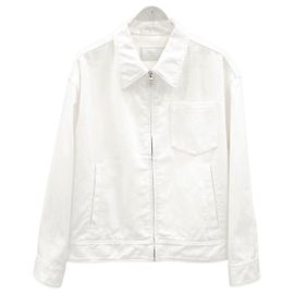 Prada White Back Logo Denim Zip-Up Jacket Silvery