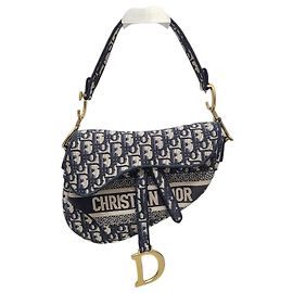 Dior Tracolla per borsa saddle in jacquard blu con ricami obliqui Blu