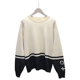 Louis Vuitton Monogram Block Strickpullover mit goldenem Reißverschluss Weiß