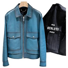 Berluti Jaqueta de couro de vitelo azul com pátina Azul