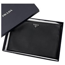 Prada Pochette Saffiano Triangle Logo Noir Noir