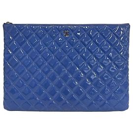 Chanel Patent Clutch Large Blue