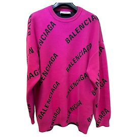 Balenciaga Oversized Strickpullover in Rosa mit Multi-Logo (XS) Pink