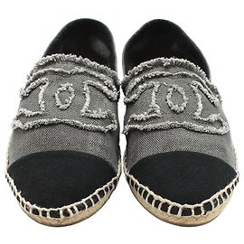 Chanel Baskets espadrilles en denim sans lacets Marron