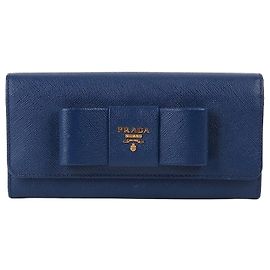 Prada Saffiano Blue Ribbon Long Wallet Blue