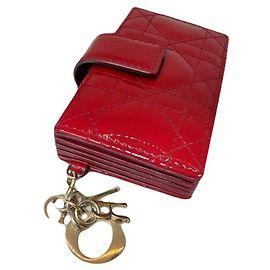 Dior Cartera de tarjetas acordeón en charol rojo Roja