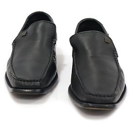 Givenchy Black Leather Metal Logo Decoration Men's Loafers Black