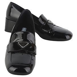 Prada Triangle Logo Patent Leather Pumps Size Black