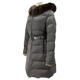 Prada Women's Belted Long Down Jacket Brown
