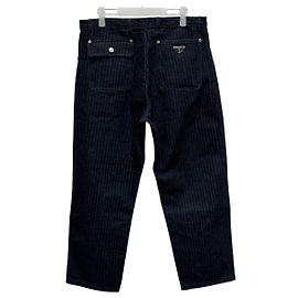 Prada Wide Leg Chevron Denim Pants Black