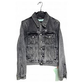 Off White Giacca di jeans bianca con logo da donna Marrone