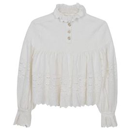 Chanel Größe White Cotton Blend Puff Sleeve Crop Knit Weiß
