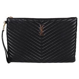 Saint Laurent Matelassé Large Strap Clutch Bag Black