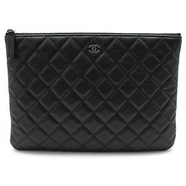 Chanel Black Caviar Classic New Medium Clutch Black