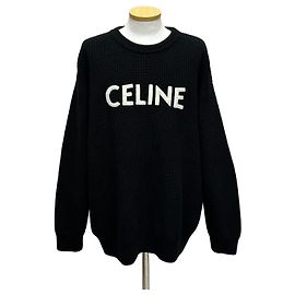 Céline Oversized Strickwolle mit Logo-Stickerei Silber