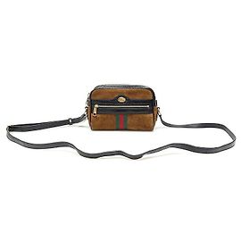 Gucci Mini tracolla WEB Ophidia in scamosciato marrone e pelle vernice nera Marrone