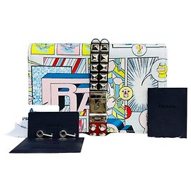 Prada Printed Stud Clutch Bag Blue
