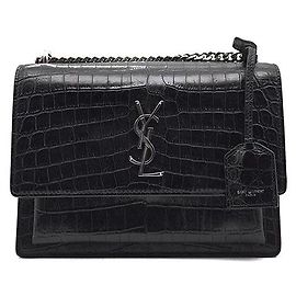 Saint Laurent Borsa Crocodile Sunset Medium Nero
