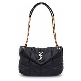 Saint Laurent Bolsa de ombro e transversal Lulu Puffer em pele de cordeiro acolchoada com corrente pequena Preto