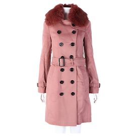 Casaco com acabamento em pele de raposa Burberry Rosa