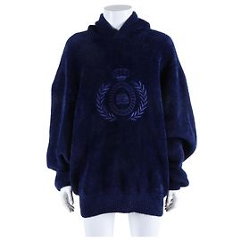 Balenciaga Langarm-Strickkapuzenpullover Blau