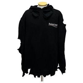 Balenciaga Distressed Strick-Hoodie Political Campaign (Größe Silber