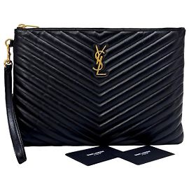 Saint Laurent Matelassé Medium Clutch Bag Black Black