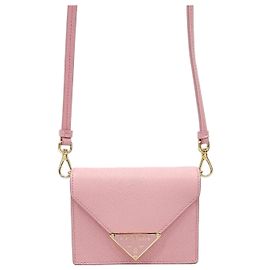 Prada Pink Saffiano Leather Cardholder Shoulder Bag Pink