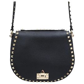 Valentino Bolsa transversal de couro Black Rockstud Preto