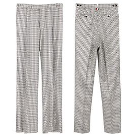 Thom Browne Men's Side Tab Houndstooth Wool Single Pants (Multi) Silvery