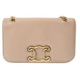 Céline Borsa Medium Triomphe Frame in pelle di vitello lucida Marrone