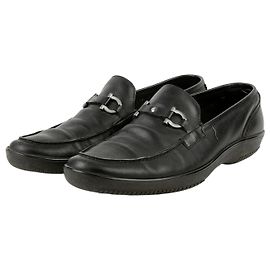 Salvatore Ferragamo Black Leather Gancini Loafers Black