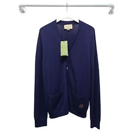 Gucci Navy GG bestickter Logo-Kaschmir-Cardigan Blau