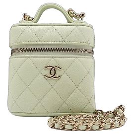 Chanel Mini Vanity de Caviar Menta com Corrente Dourada - Bolsa de Ombro e Transversal Verde