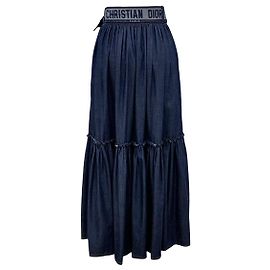 Dior Saia longa jeans com camadas e cinto Azul