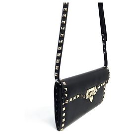 Valentino Bolsa transversal pequena Rockstud em couro preto Preto
