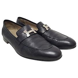 Hermès Mocassins pour hommes Black Silver Logo Paris Noir