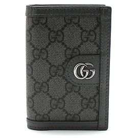 Gucci Ophidia Silver GG Grey Supreme Card Wallet Brown