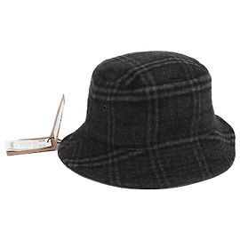 Burberry Charcoal Gray Wool Check Bucket Hat Brown