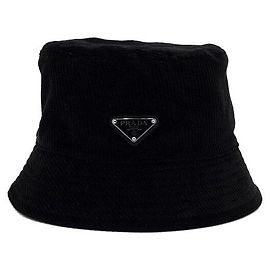Prada Chapéu bucket masculino de veludo cotelê preto com logotipo triangular Preto