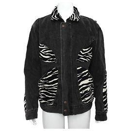 Céline Oversized Men's Denim Jacket with Zebra Collar Black
