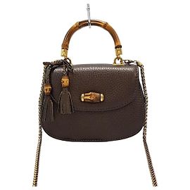Gucci Mini borsa a tracolla con manico in bambù, nappa e catena Marrone
