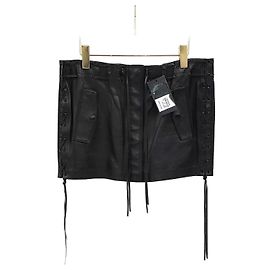 Saint Laurent Saia de couro preta com bolsos Preto